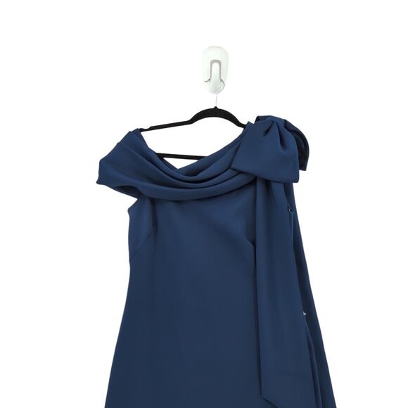 TADASHI SHOJI Women M Snyder Dress Royal Navy Blue Drapes Neoprene Bow NEW FLAW - Picture 4 of 9